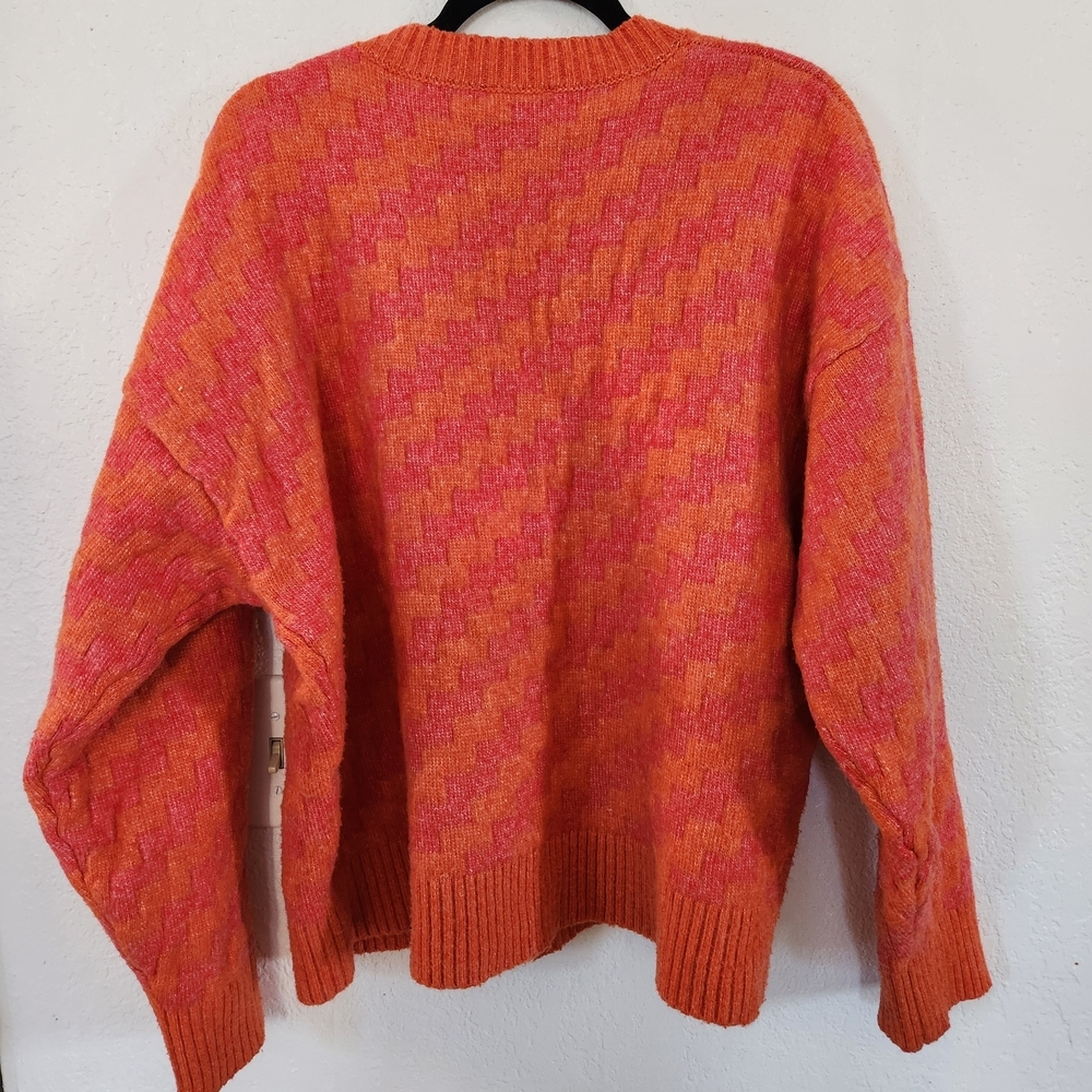Gilli Orange Pink Zig Zag Cozy Sweater Size L Boho Colorful - Picture 6 of 6